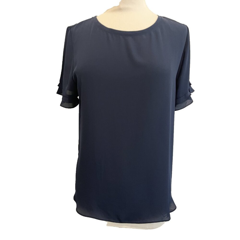 Ann Taylor Factory Women's size L Navy Blue Flutter Sleeve Top New w tags casual